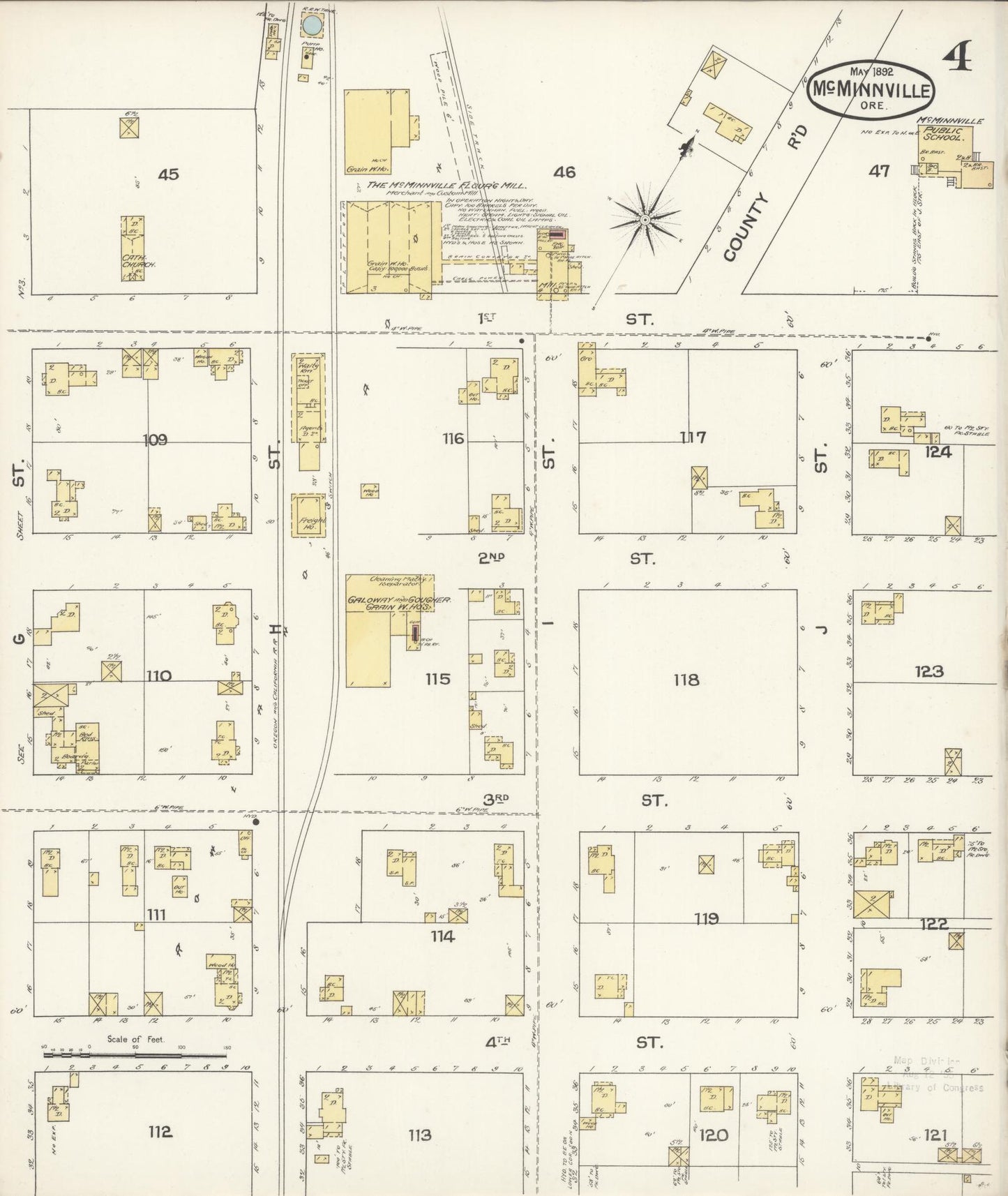 Sanborn Fire Insurance Map from McMinnville, Yamhill County, Oregon (1892), Sheet #0008 - Complete Map Set gallery image, historic Sanborn map, vintage wall art, Oregon Oregon