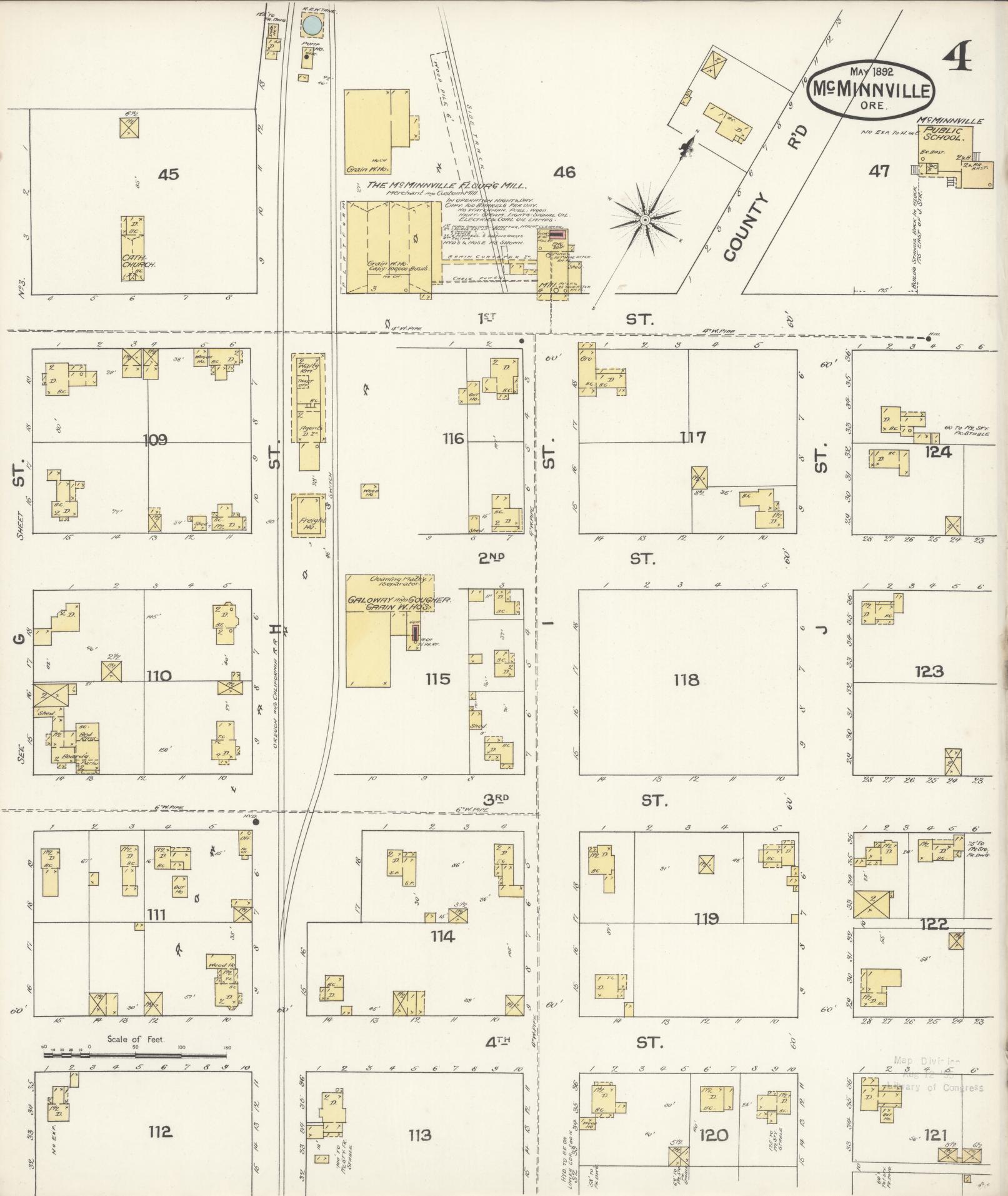 Sanborn Fire Insurance Map from McMinnville, Yamhill County, Oregon (1892), Sheet #0008 - Complete Map Set gallery image, historic Sanborn map, vintage wall art, Oregon Oregon