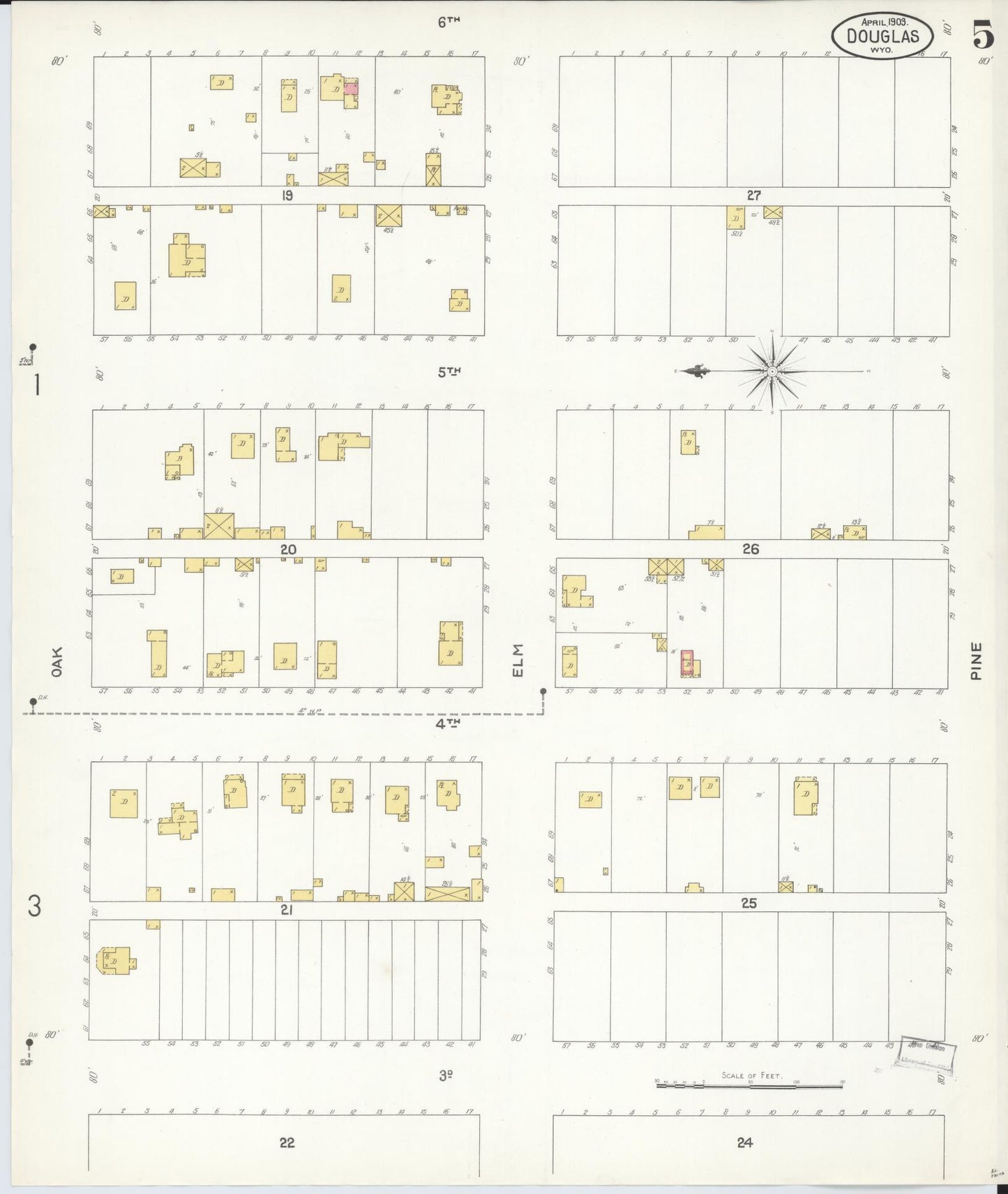 Sanborn Fire Insurance Map from Douglas, Converse County, Wyoming (1903), Sheet #0005 - Historic Sanborn Fire Insurance Map Print, vintage old map wall art, antique decor, genealogy gift, Wyoming Wyoming map