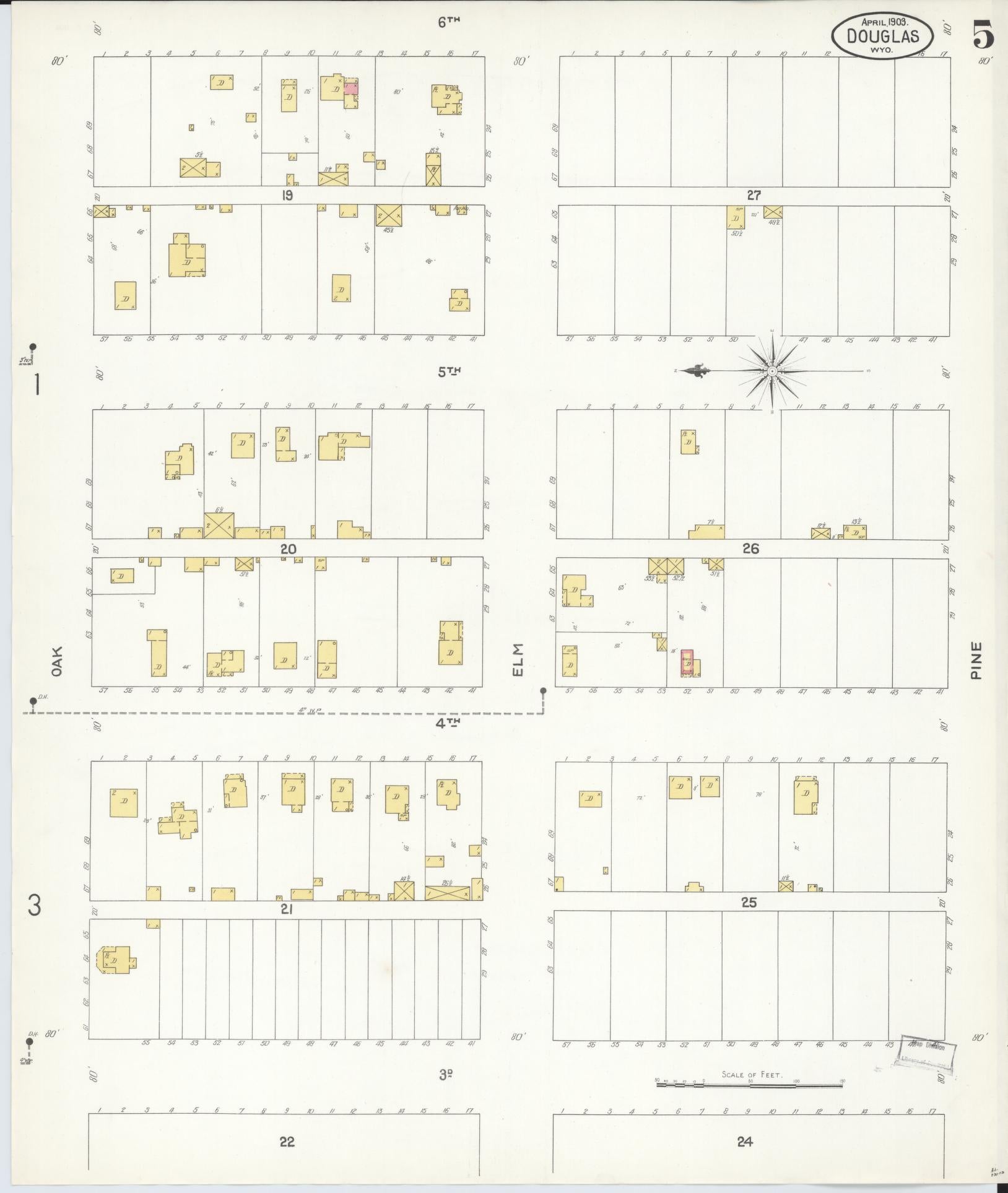 Sanborn Fire Insurance Map from Douglas, Converse County, Wyoming (1903), Sheet #0005 - Historic Sanborn Fire Insurance Map Print, vintage old map wall art, antique decor, genealogy gift, Wyoming Wyoming map