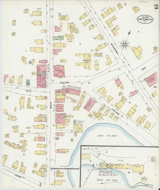 Sanborn Fire Insurance Map from Greenwich, Washington County, New York (1898), Sheet #0002 - Historic Sanborn Fire Insurance Map Print, vintage old map wall art, antique decor, genealogy gift, New York New York map
