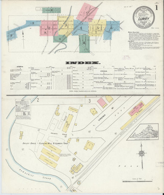 Sanborn Fire Insurance Map from Luray, Page County, Virginia (1912), Sheet #0001 - Complete Map Set gallery image, historic Sanborn map, vintage wall art, Virginia Virginia