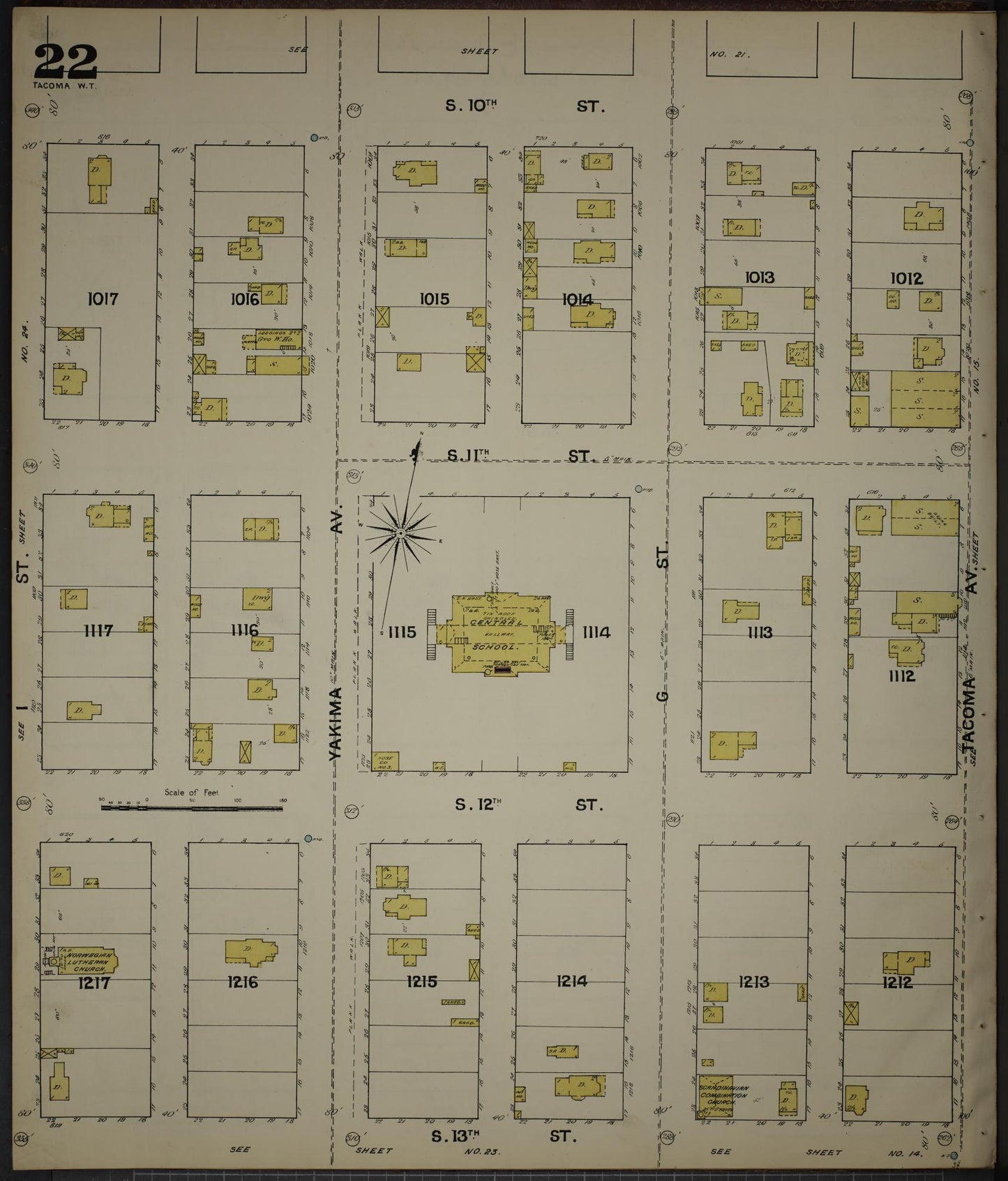 Sanborn Fire Insurance Map from Tacoma, Pierce County, Washington (1888), Sheet #0022 - Complete Map Set gallery image, historic Sanborn map, vintage wall art, Washington Washington