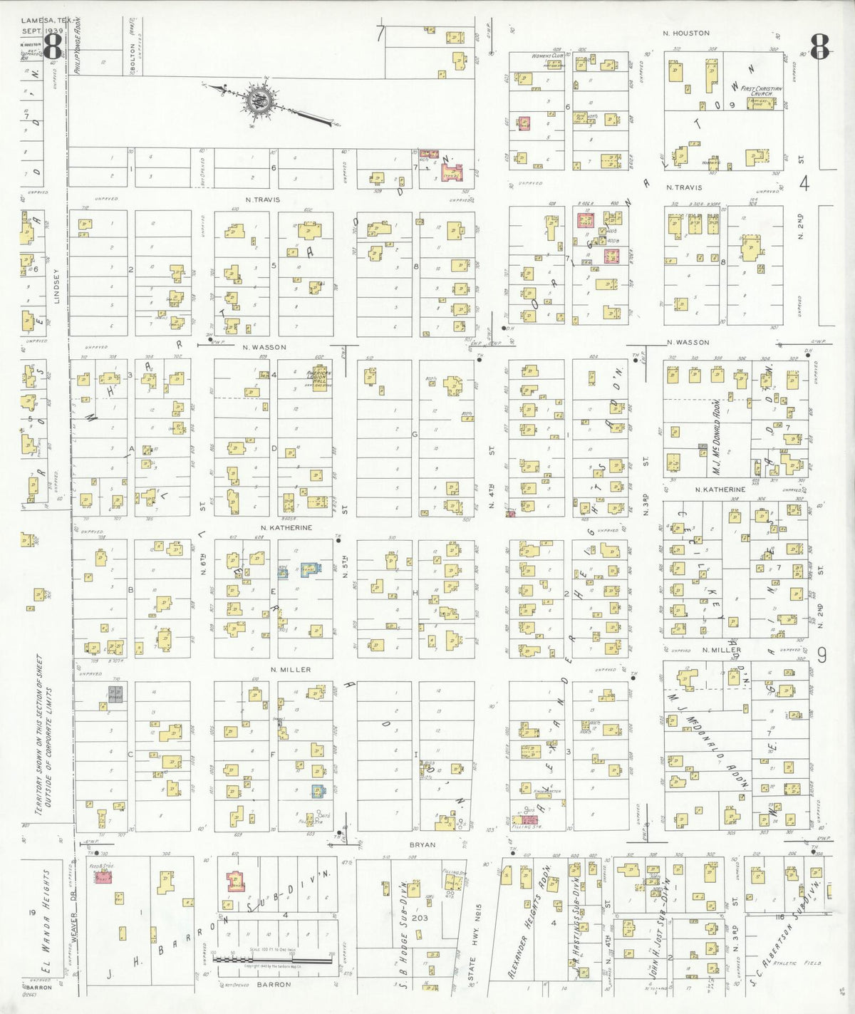 Sanborn Fire Insurance Map from Lamesa, Dawson County, Texas (1939), Sheet #0008 - Complete Map Set gallery image, historic Sanborn map, vintage wall art, Texas Texas