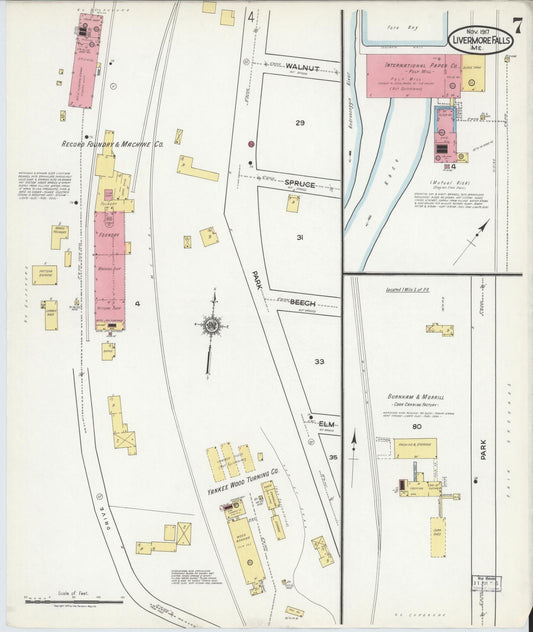 Sanborn Fire Insurance Map from Livermore Falls, Androscoggin County, Maine (1917), Sheet #0007 - Historic Sanborn Fire Insurance Map Print, vintage old map wall art, antique decor, genealogy gift, Maine Maine map