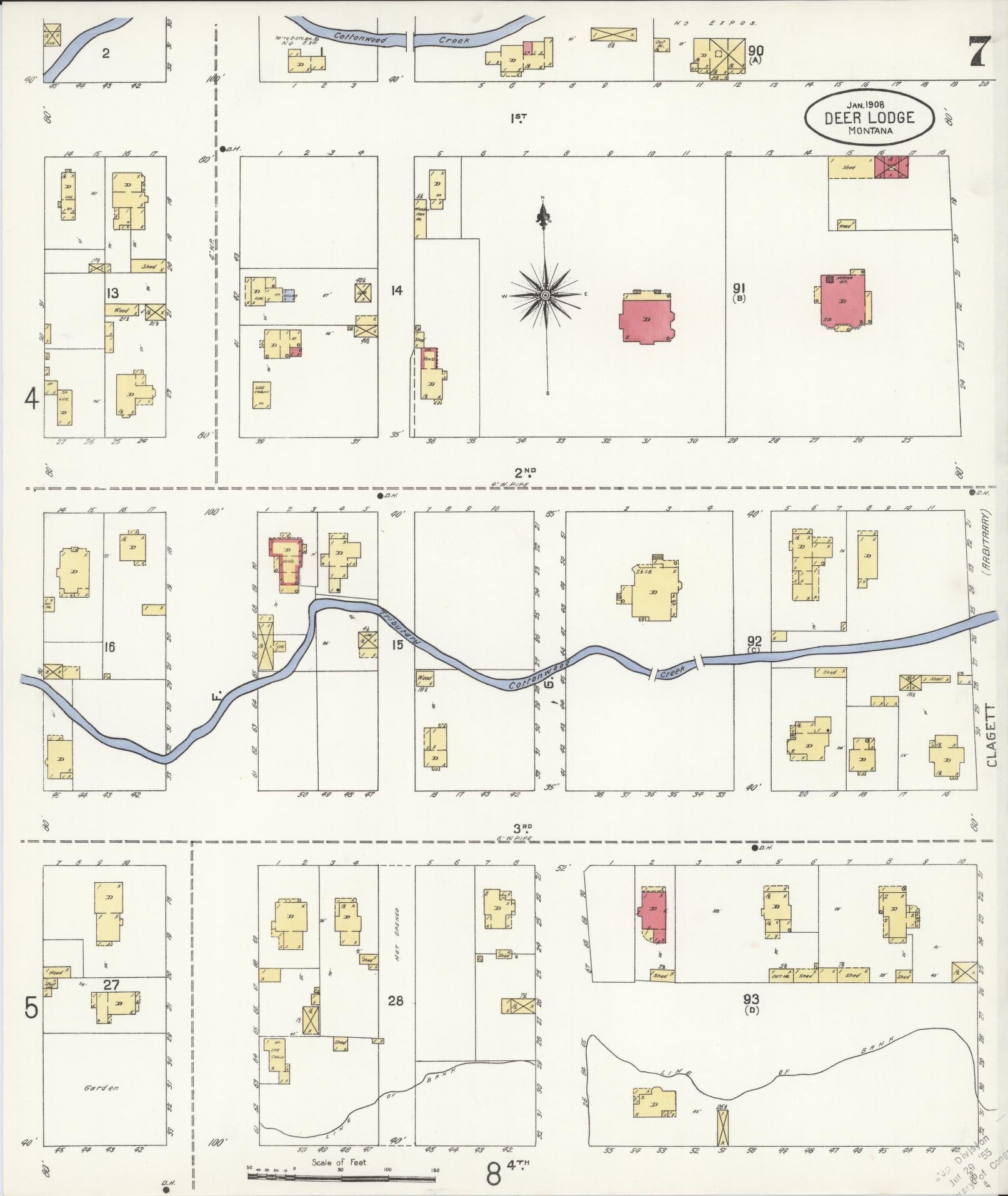 Sanborn Fire Insurance Map from Deer Lodge, Powell County, Montana (1908), Sheet #0007 - Complete Map Set gallery image, historic Sanborn map, vintage wall art, Montana Montana