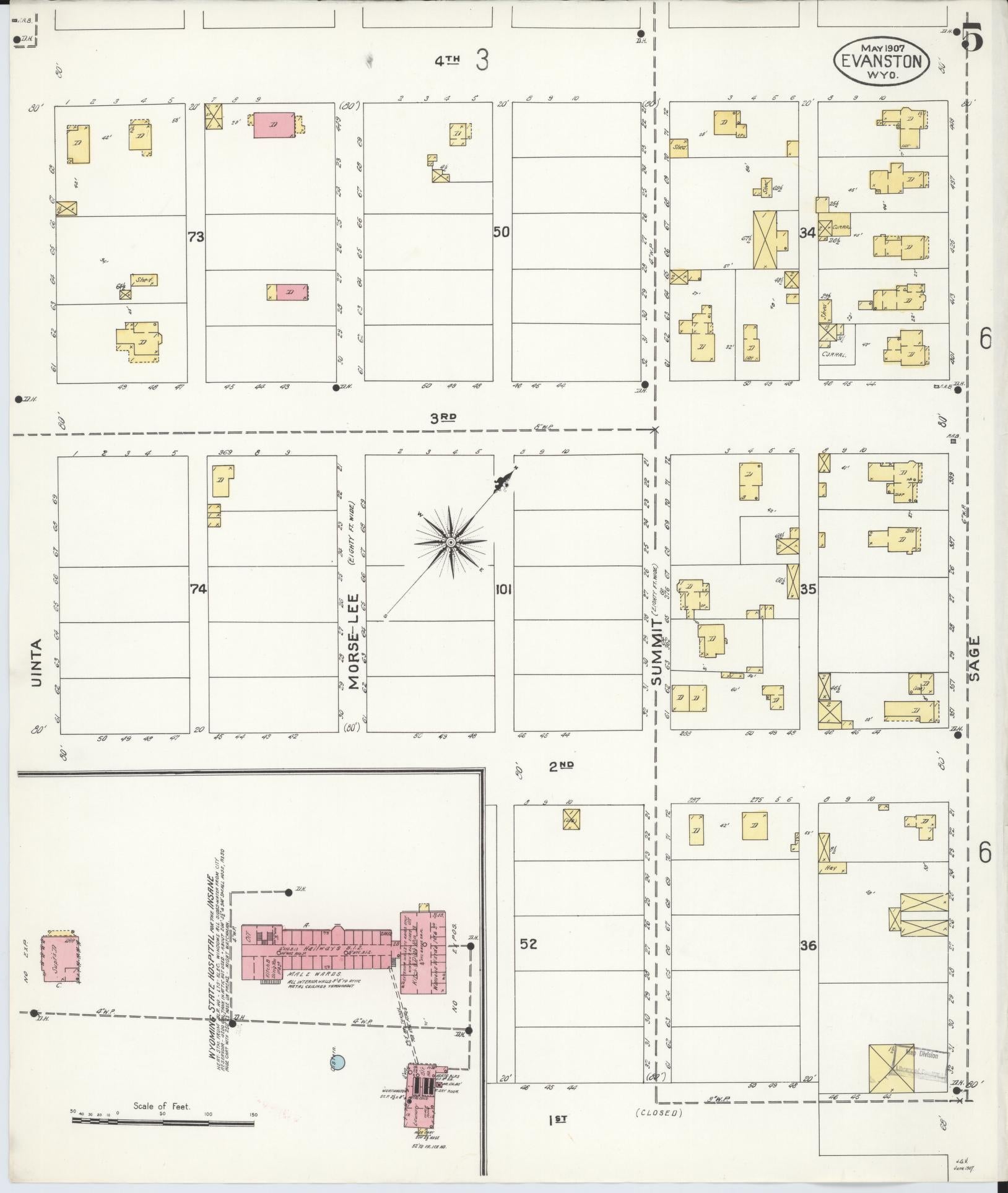 Sanborn Fire Insurance Map from Evanston, Uinta County, Wyoming (1907), Sheet #0005 - Complete Map Set gallery image, historic Sanborn map, vintage wall art, Wyoming Wyoming