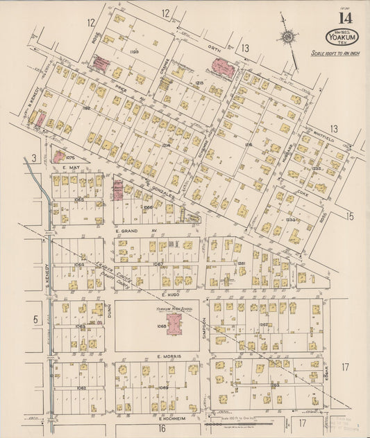 Sanborn Fire Insurance Map from Yoakum, De Witt And Lavaca Counties, Texas (1922), Sheet #0014 - Historic Sanborn Fire Insurance Map Print, vintage old map wall art, antique decor, genealogy gift, Texas Texas map