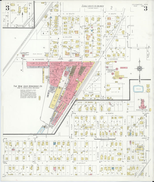 Sanborn Fire Insurance Map from Cold Water, Mercer County, Ohio (1933), Sheet #0003 - Historic Sanborn Fire Insurance Map Print, vintage old map wall art, antique decor, genealogy gift, Ohio Ohio map