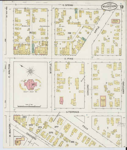 Sanborn Fire Insurance Map from Muskegon, Muskegon County, Michigan (1887), Sheet #0009 - Historic Sanborn Fire Insurance Map Print, vintage old map wall art, antique decor, genealogy gift, Michigan Michigan map