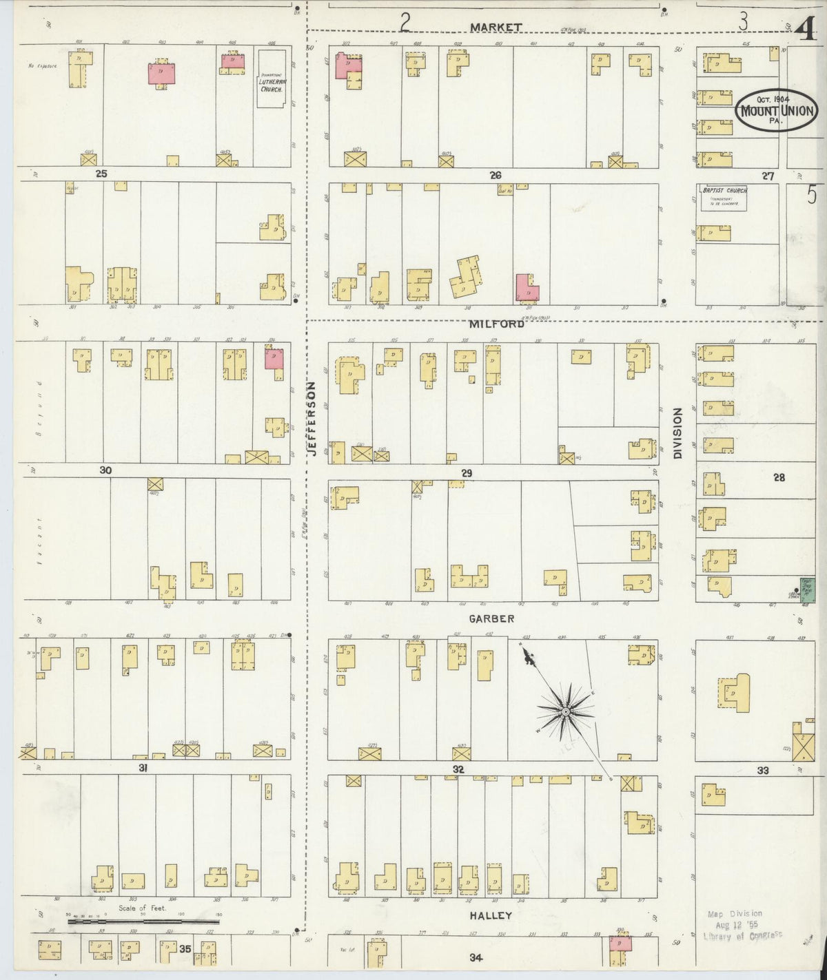Sanborn Fire Insurance Map from Mount Union, Huntingdon County, Pennsylvania (1904), Sheet #0004 - Historic Sanborn Fire Insurance Map Print, vintage old map wall art, antique decor, genealogy gift, Pennsylvania Pennsylvania map