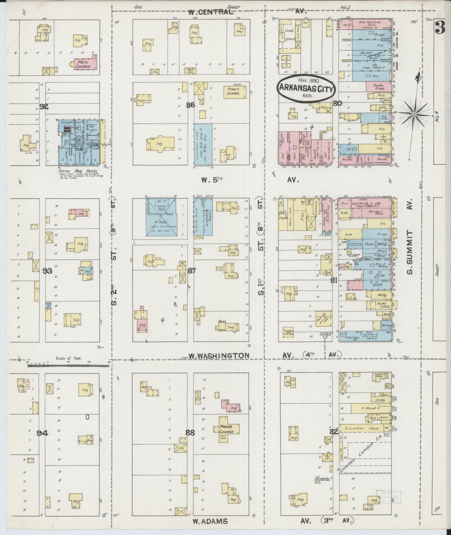 Sanborn Fire Insurance Map from Arkansas City, Cowley County, Kansas (1890), Sheet #0003 - Complete Map Set gallery image, historic Sanborn map, vintage wall art, Arkansas Arkansas