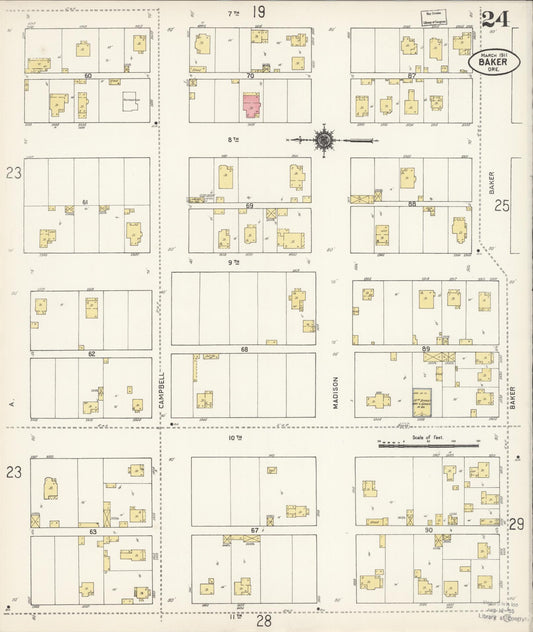 Sanborn Fire Insurance Map from Baker, Baker County, Oregon (1911), Sheet #0024 - Historic Sanborn Fire Insurance Map Print, vintage old map wall art, antique decor, genealogy gift, Oregon Oregon map