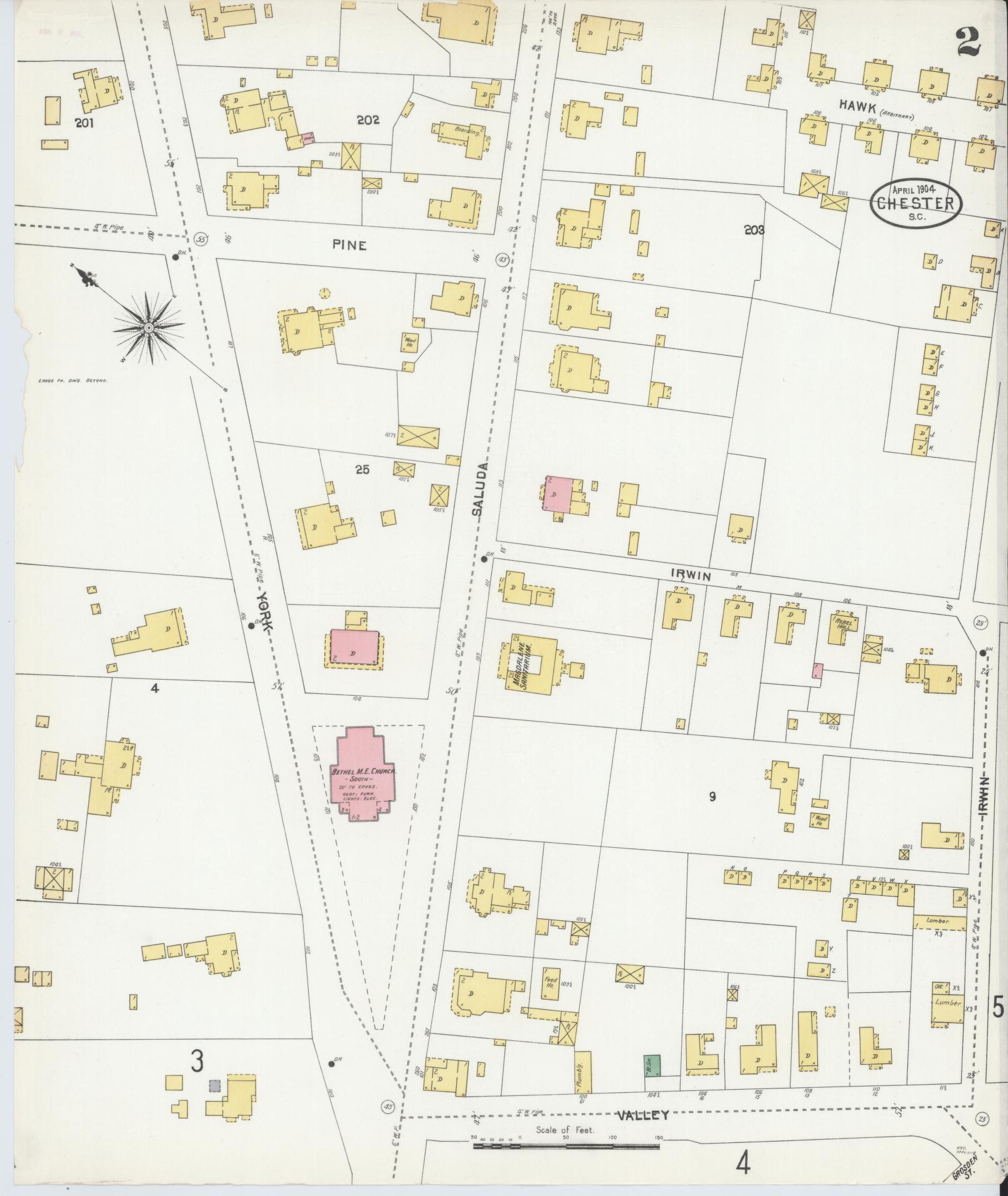 Sanborn Fire Insurance Map from Chester, Chester County, South Carolina (1904), Sheet #0002 - Historic Sanborn Fire Insurance Map Print, vintage old map wall art, antique decor, genealogy gift, South Carolina South Carolina map