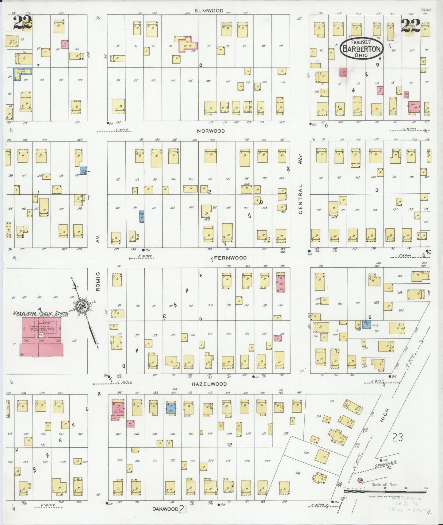 Sanborn Fire Insurance Map from Barberton, Summit County, Ohio (1927), Sheet #0022 - Historic Sanborn Fire Insurance Map Print, vintage old map wall art, antique decor, genealogy gift, Ohio Ohio map