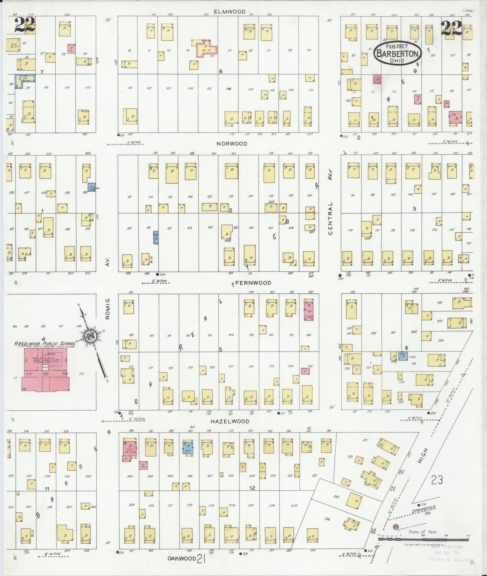 Sanborn Fire Insurance Map from Barberton, Summit County, Ohio (1927), Sheet #0022 - Historic Sanborn Fire Insurance Map Print, vintage old map wall art, antique decor, genealogy gift, Ohio Ohio map