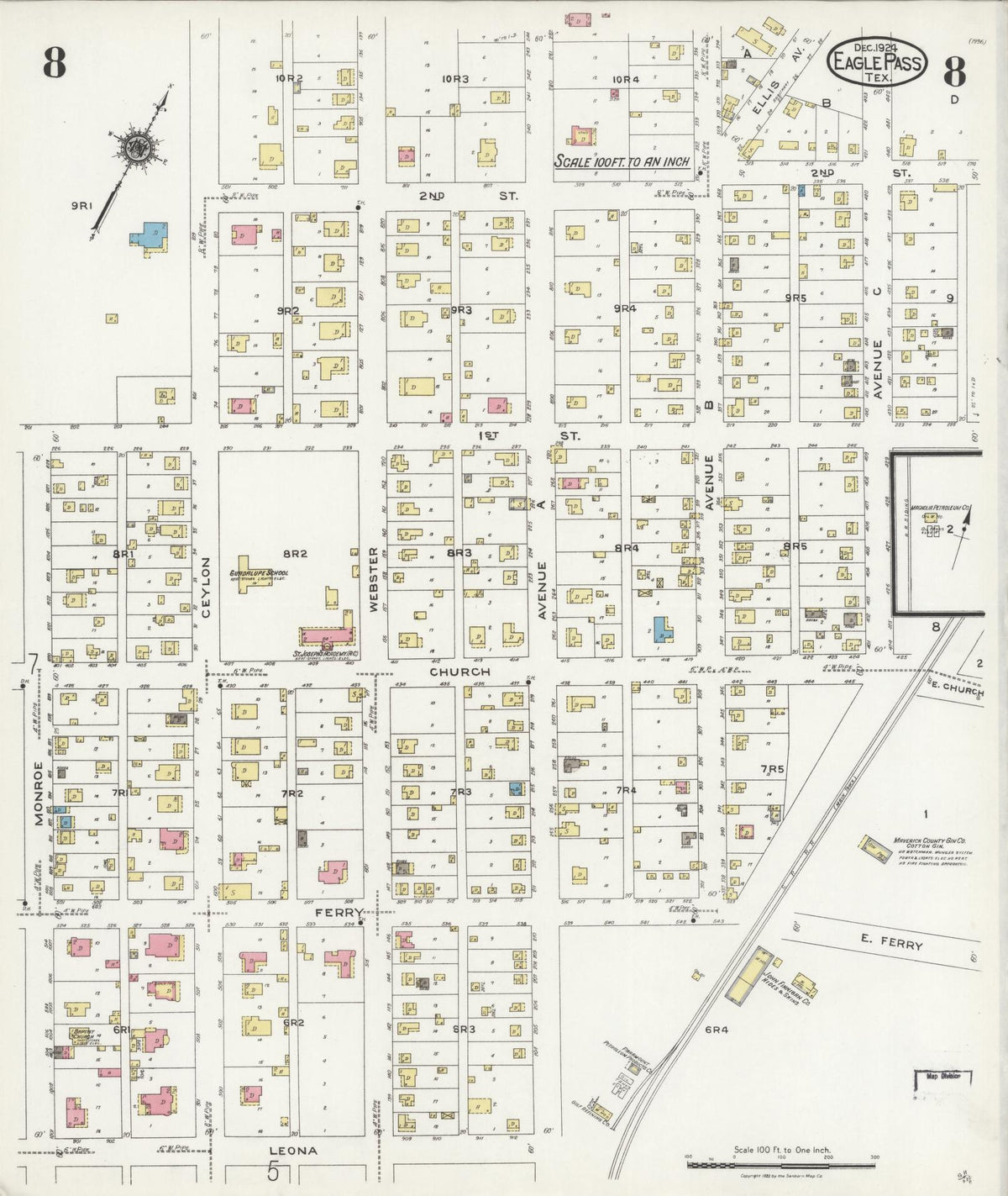 Sanborn Fire Insurance Map from Eagle Pass, Maverick County, Texas (1924), Sheet #0008 - Historic Sanborn Fire Insurance Map Print, vintage old map wall art, antique decor, genealogy gift, Texas Texas map