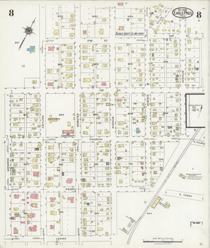 Sanborn Fire Insurance Map from Eagle Pass, Maverick County, Texas (1924), Sheet #0008 - Historic Sanborn Fire Insurance Map Print, vintage old map wall art, antique decor, genealogy gift, Texas Texas map