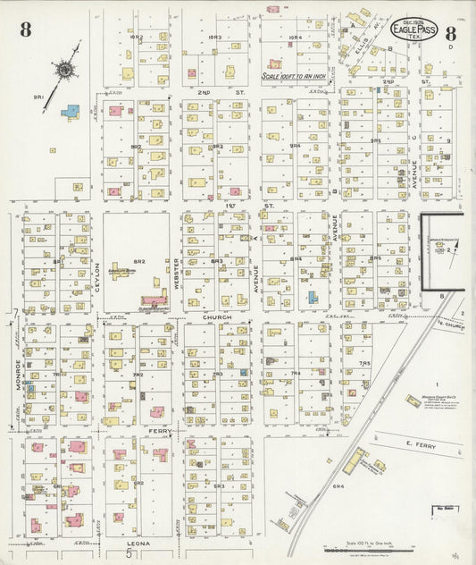 Sanborn Fire Insurance Map from Eagle Pass, Maverick County, Texas (1924), Sheet #0008 - Historic Sanborn Fire Insurance Map Print, vintage old map wall art, antique decor, genealogy gift, Texas Texas map