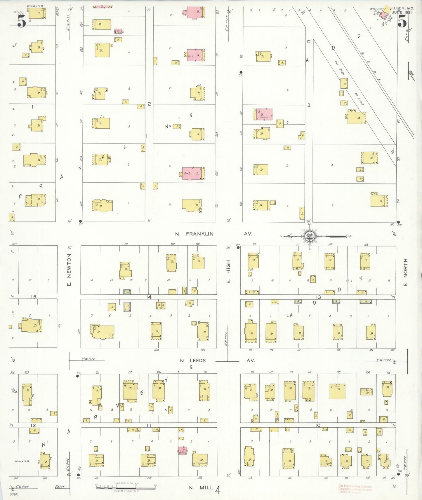 Sanborn Fire Insurance Map from Eldon, Miller County, Missouri (1931), Sheet #0005 - Complete Map Set gallery image, historic Sanborn map, vintage wall art, Missouri Missouri