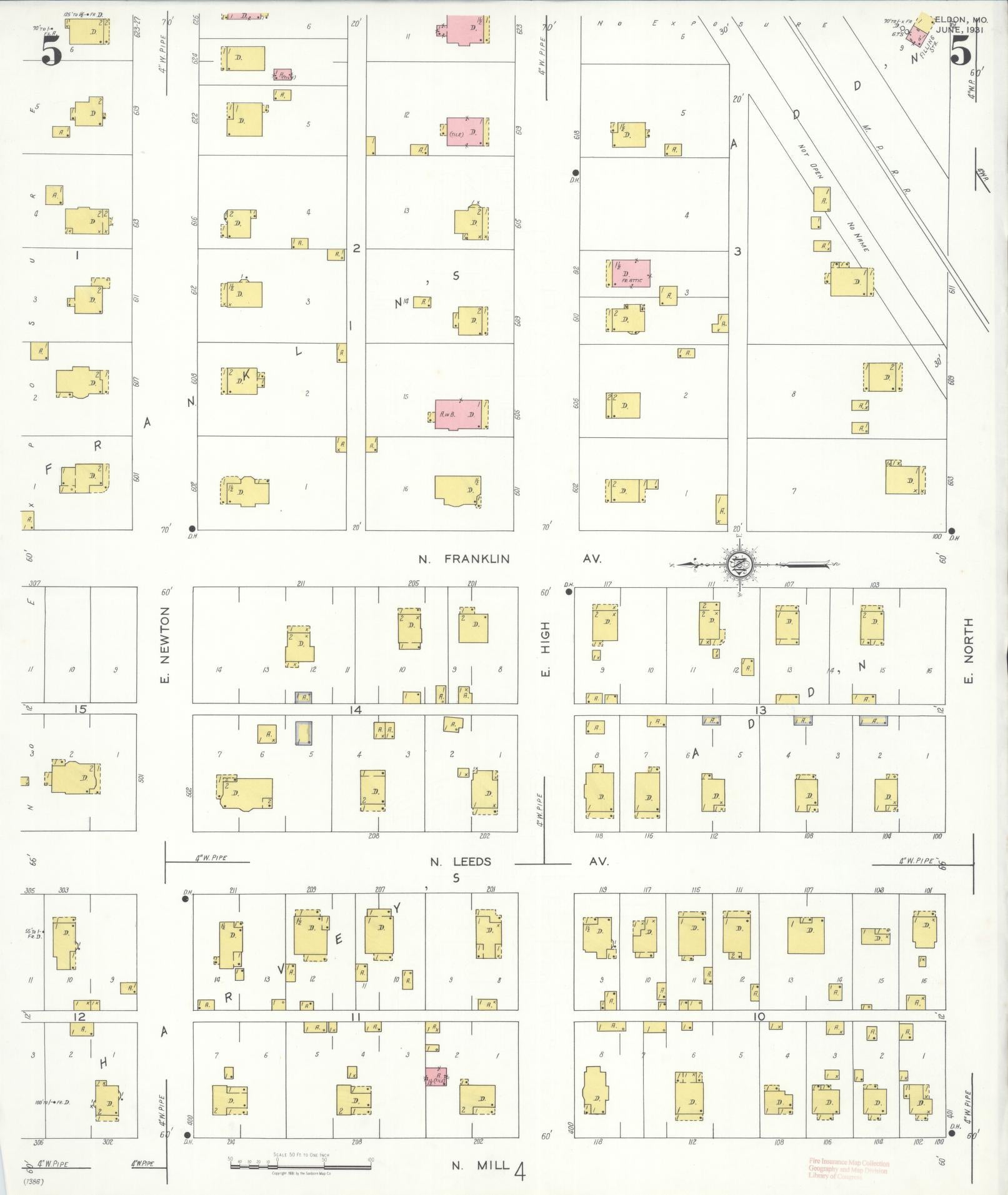 Sanborn Fire Insurance Map from Eldon, Miller County, Missouri (1931), Sheet #0005 - Complete Map Set gallery image, historic Sanborn map, vintage wall art, Missouri Missouri