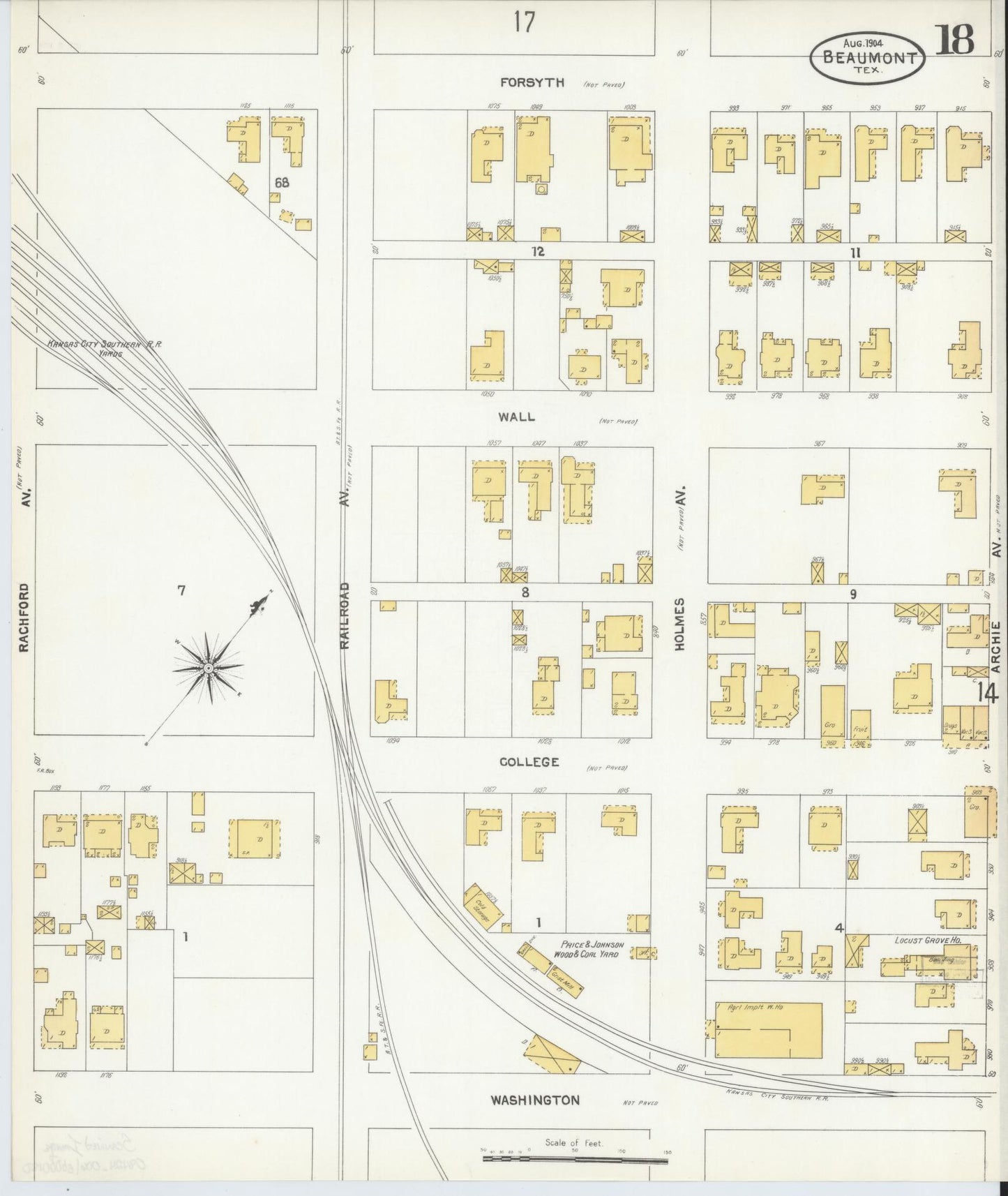 Sanborn Fire Insurance Map from Beaumont, Jefferson County, Texas (1904), Sheet #0018 - Historic Sanborn Fire Insurance Map Print, vintage old map wall art, antique decor, genealogy gift, Texas Texas map