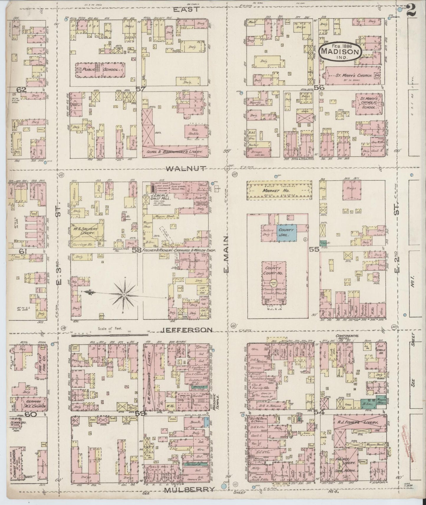 Sanborn Fire Insurance Map from Madison, Jefferson County, Indiana (1886), Sheet #0002 - Complete Map Set gallery image, historic Sanborn map, vintage wall art, Indiana Indiana