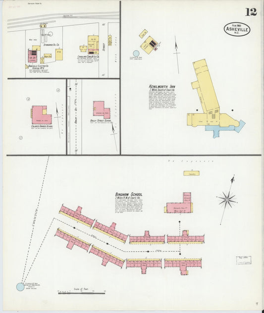 Sanborn Fire Insurance Map from Asheville, Buncombe County, North Carolina (1901), Sheet #0012 - Historic Sanborn Fire Insurance Map Print, vintage old map wall art, antique decor, genealogy gift, North Carolina North Carolina map