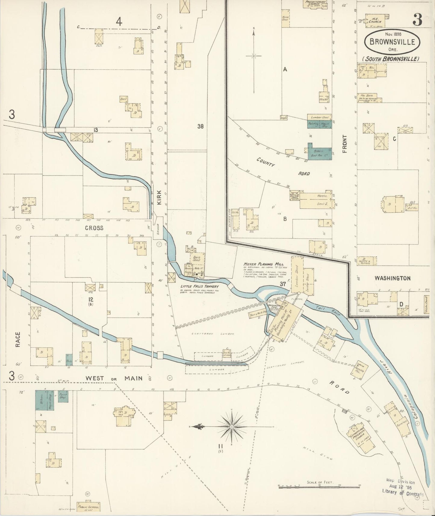 Sanborn Fire Insurance Map from Brownsville, Linn County, Oregon (1898), Sheet #0003 - Complete Map Set gallery image, historic Sanborn map, vintage wall art, Oregon Oregon
