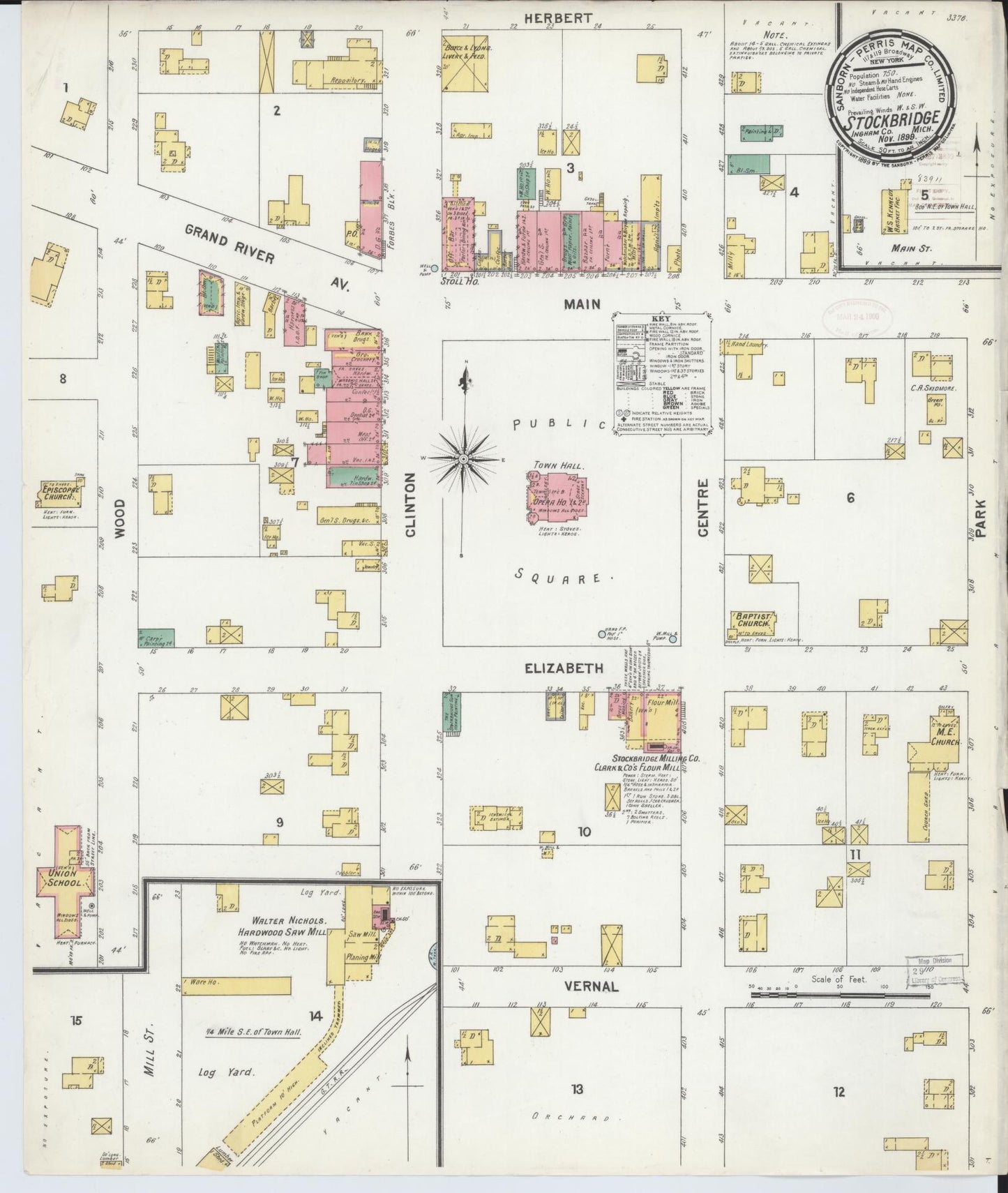 Sanborn Fire Insurance Map from Stockbridge, Ingham County, Michigan (1899), Sheet #0001 - Historic Sanborn Fire Insurance Map Print, vintage old map wall art, antique decor, genealogy gift, Michigan Michigan map