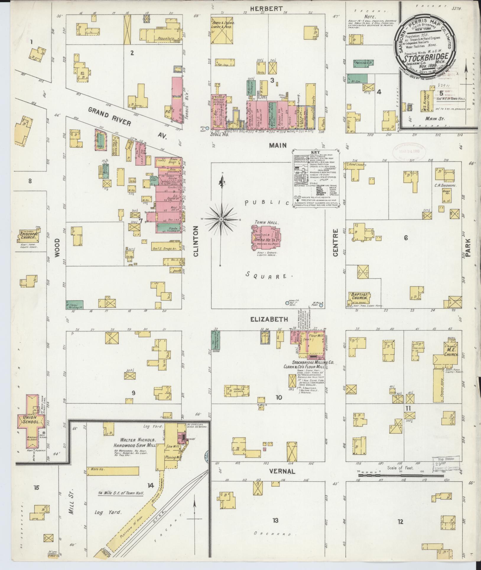 Sanborn Fire Insurance Map from Stockbridge, Ingham County, Michigan (1899), Sheet #0001 - Historic Sanborn Fire Insurance Map Print, vintage old map wall art, antique decor, genealogy gift, Michigan Michigan map