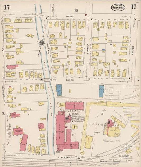 Sanborn Fire Insurance Map from Herkimer, Herkimer County, New York (1923), Sheet #0017 - Historic Sanborn Fire Insurance Map Print, vintage old map wall art, antique decor, genealogy gift, New York New York map