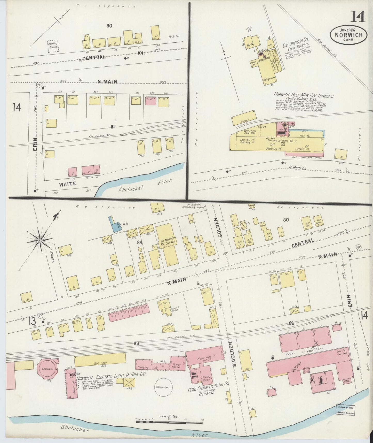 Sanborn Fire Insurance Map from Norwich, New London County, Connecticut (1897), Sheet #0014 - Complete Map Set gallery image, historic Sanborn map, vintage wall art, Connecticut Connecticut