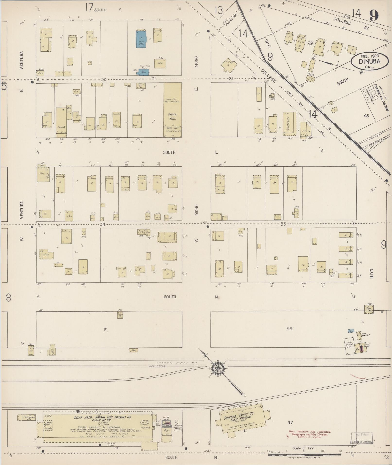 Sanborn Fire Insurance Map from Dinuba, Tulare County, California (1920), Sheet #0009 - Complete Map Set gallery image, historic Sanborn map, vintage wall art, California California