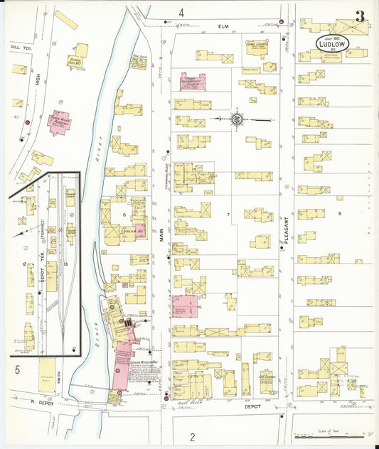 Sanborn Fire Insurance Map from Ludlow, Windsor County, Vermont (1912), Sheet #0003 - Historic Sanborn Fire Insurance Map Print, vintage old map wall art, antique decor, genealogy gift, Vermont Vermont map