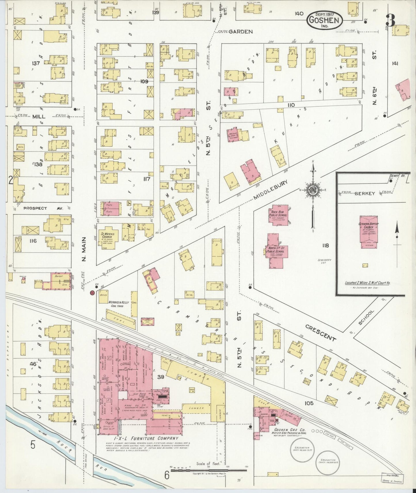 Sanborn Fire Insurance Map from Goshen, Elkhart County, Indiana (1917), Sheet #0003 - Complete Map Set gallery image, historic Sanborn map, vintage wall art, Indiana Indiana