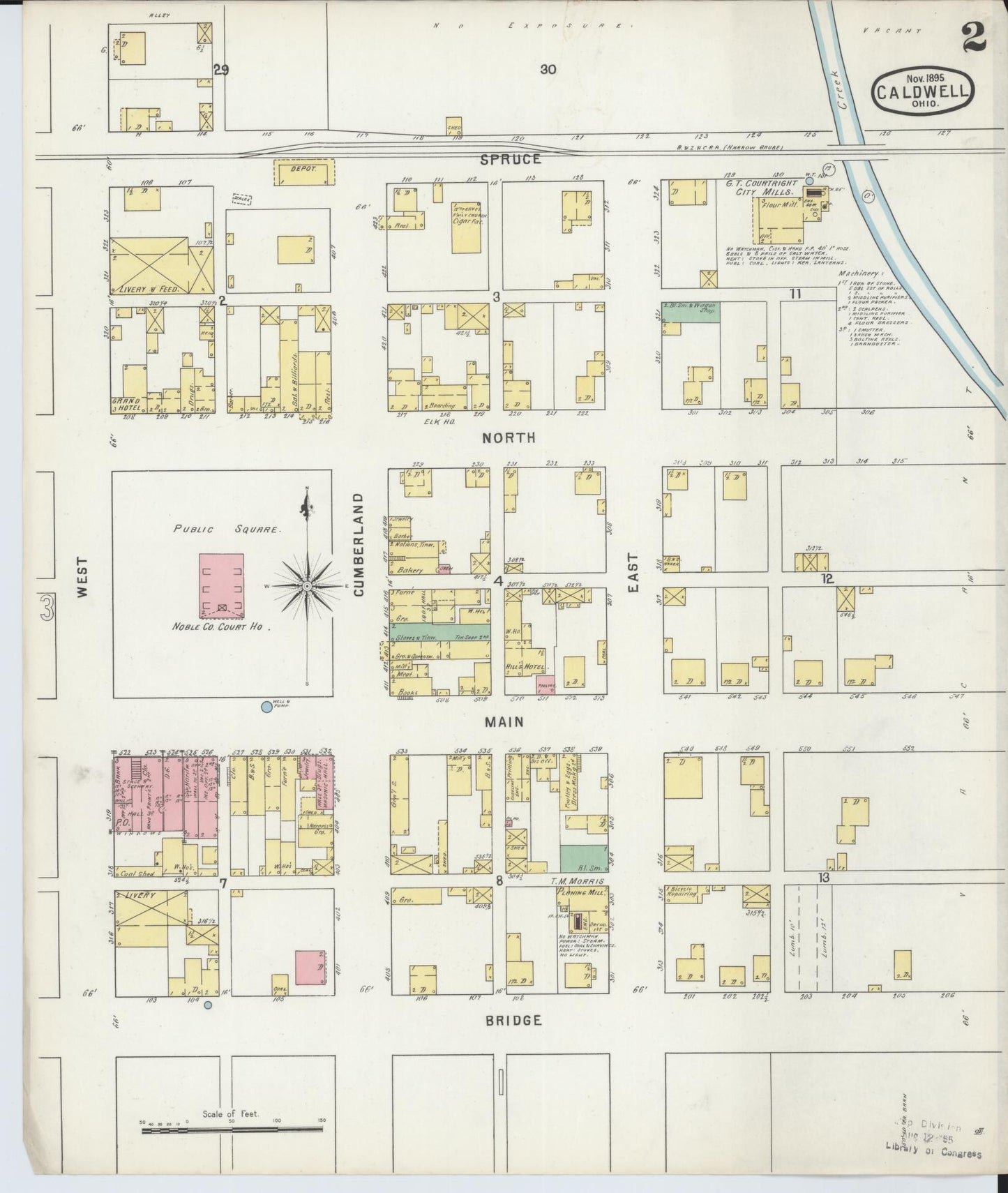 Sanborn Fire Insurance Map from Caldwell, Noble County, Ohio (1895), Sheet #0002 - Historic Sanborn Fire Insurance Map Print, vintage old map wall art, antique decor, genealogy gift, Ohio Ohio map