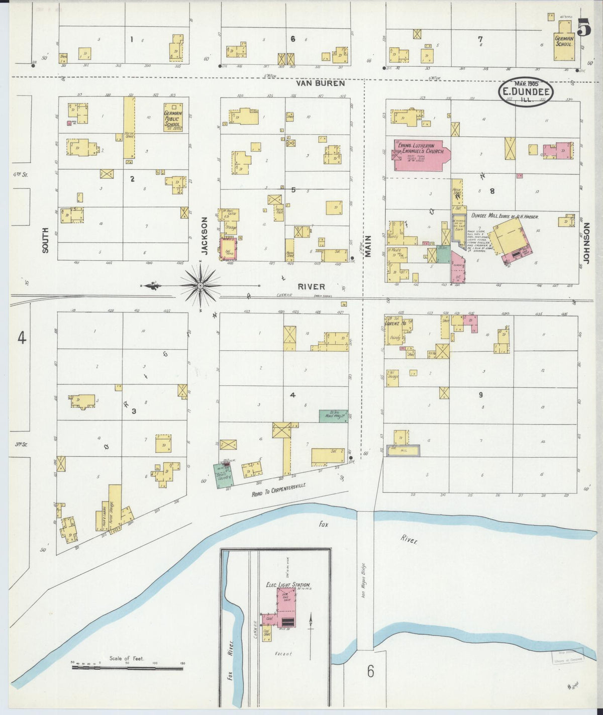 Sanborn Fire Insurance Map from Dundee, Kane County, Illinois (1905), Sheet #0005 - Historic Sanborn Fire Insurance Map Print, vintage old map wall art, antique decor, genealogy gift, Illinois Illinois map