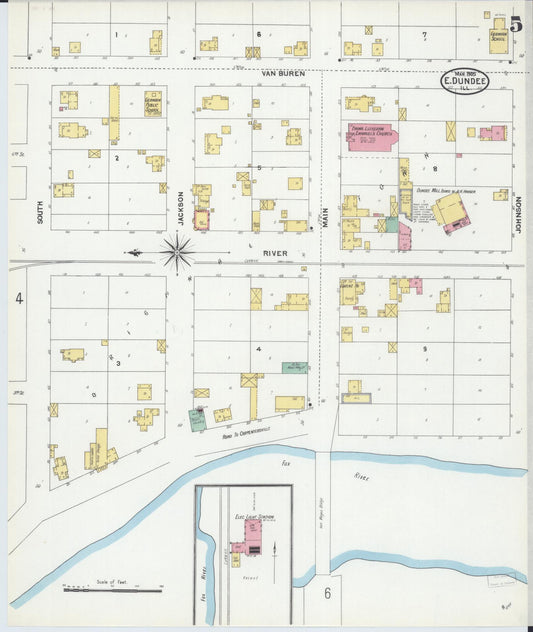 Sanborn Fire Insurance Map from Dundee, Kane County, Illinois (1905), Sheet #0005 - Historic Sanborn Fire Insurance Map Print, vintage old map wall art, antique decor, genealogy gift, Illinois Illinois map
