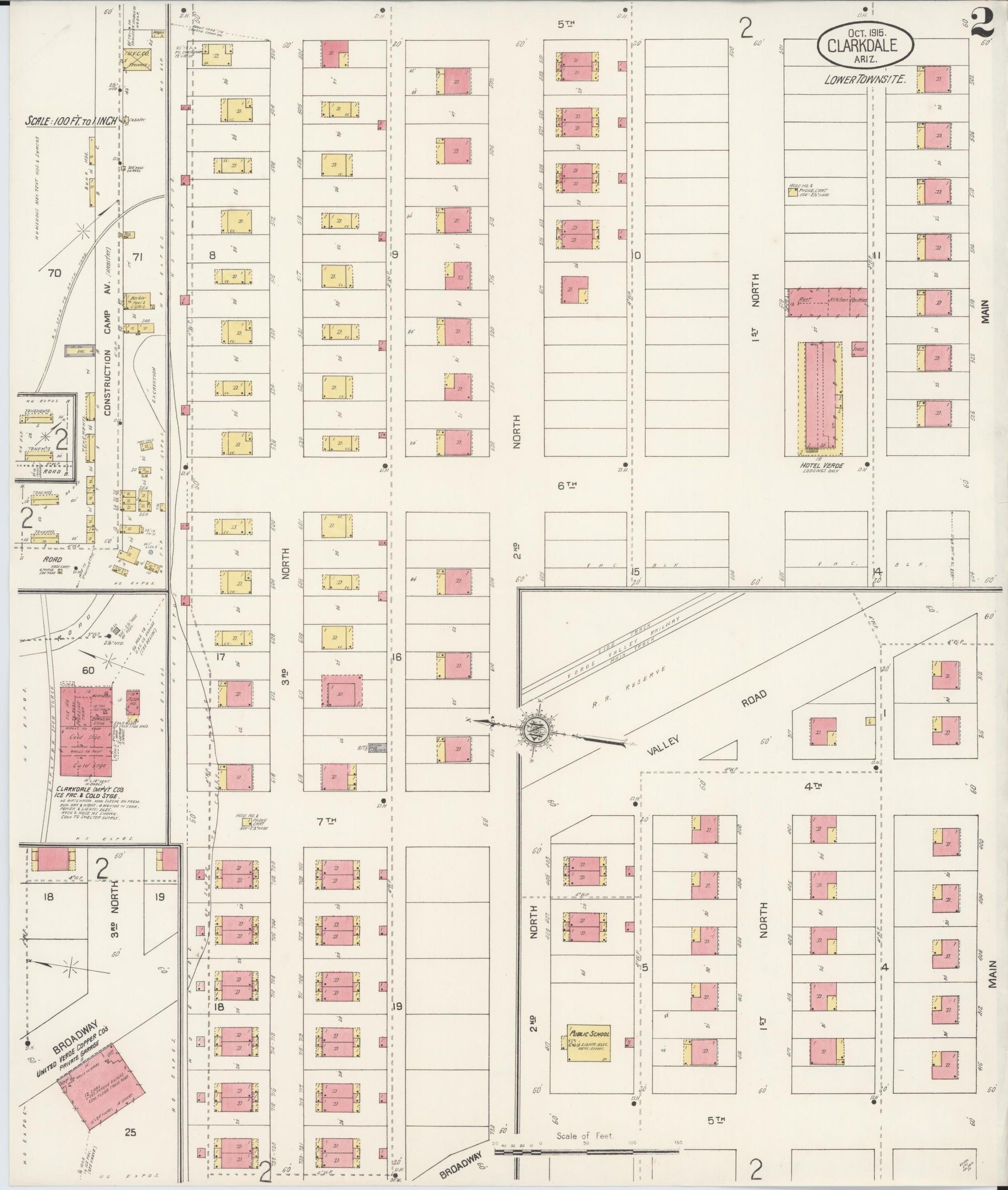 Sanborn Fire Insurance Map from Clarkdale, Yavapai County, Arizona (1915), Sheet #0002 - Complete Map Set gallery image, historic Sanborn map, vintage wall art, Arizona Arizona