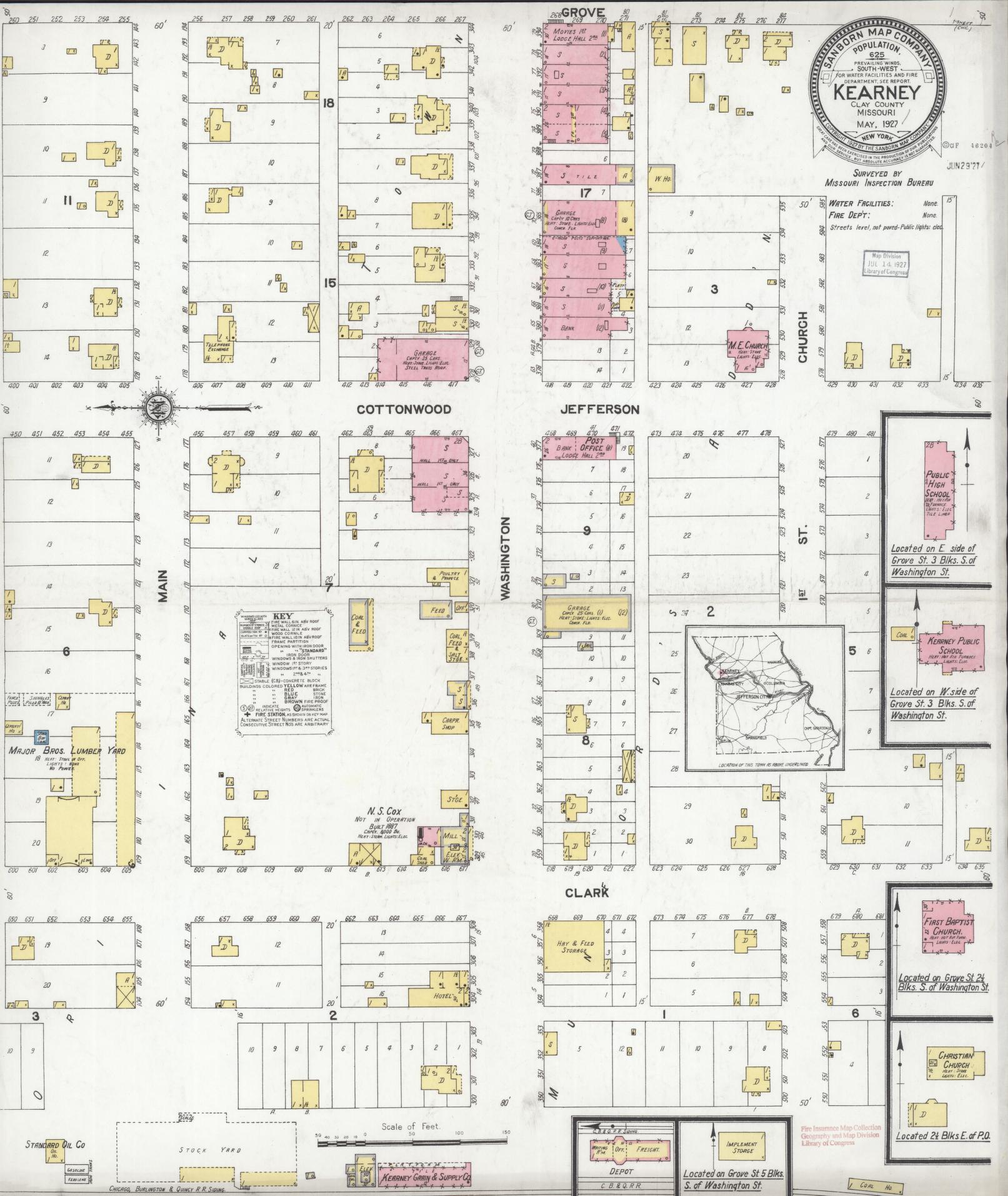 Sanborn Fire Insurance Map from Kearney, Clay County, Missouri (1927), Sheet #0001 - Historic Sanborn Fire Insurance Map Print, vintage old map wall art, antique decor, genealogy gift, Missouri Missouri map