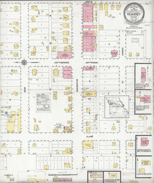 Sanborn Fire Insurance Map from Kearney, Clay County, Missouri (1927), Sheet #0001 - Historic Sanborn Fire Insurance Map Print, vintage old map wall art, antique decor, genealogy gift, Missouri Missouri map