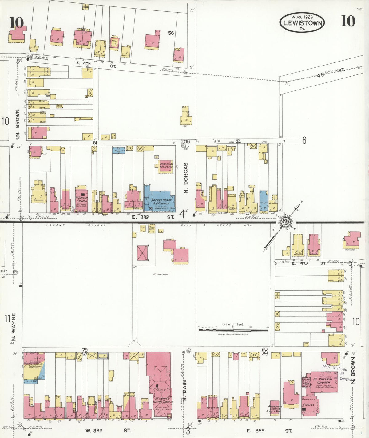 Sanborn Fire Insurance Map from Lewistown, Mifflin County, Pennsylvania (1923), Sheet #0010 - Complete Map Set gallery image, historic Sanborn map, vintage wall art, Pennsylvania Pennsylvania