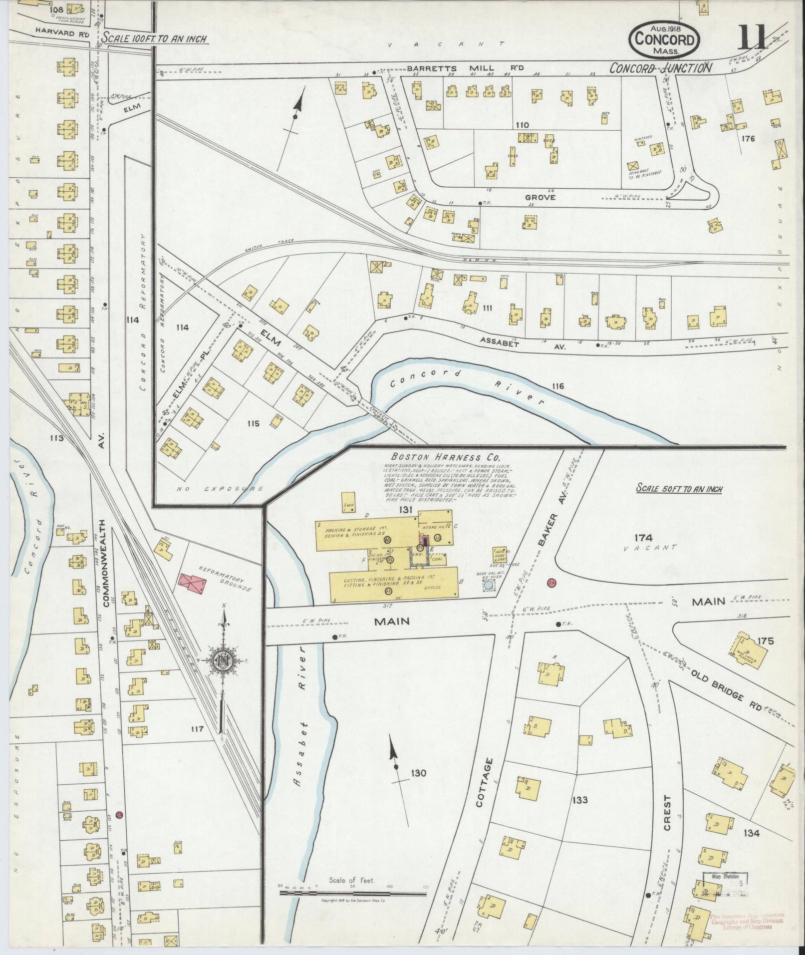 Sanborn Fire Insurance Map from Concord, Middlesex County, Massachusetts (1918), Sheet #0011 - Complete Map Set gallery image, historic Sanborn map, vintage wall art, Massachusetts Massachusetts
