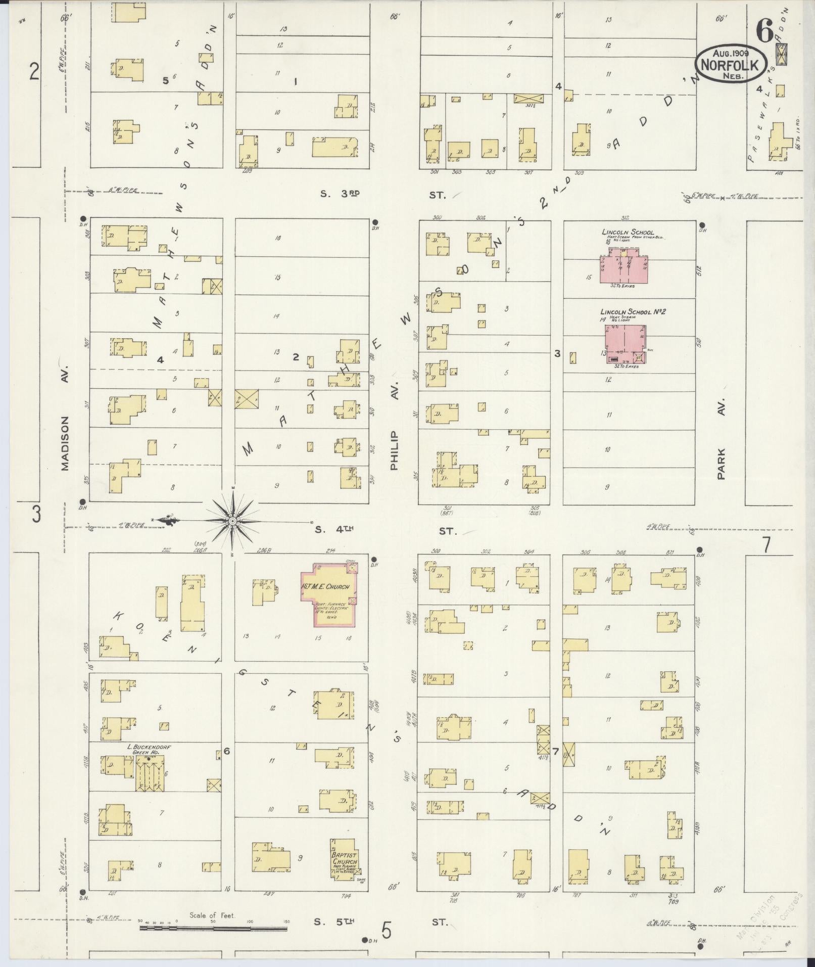 Sanborn Fire Insurance Map from Norfolk, Madison County, Nebraska (1909), Sheet #0006 - Complete Map Set gallery image, historic Sanborn map, vintage wall art, Nebraska Nebraska
