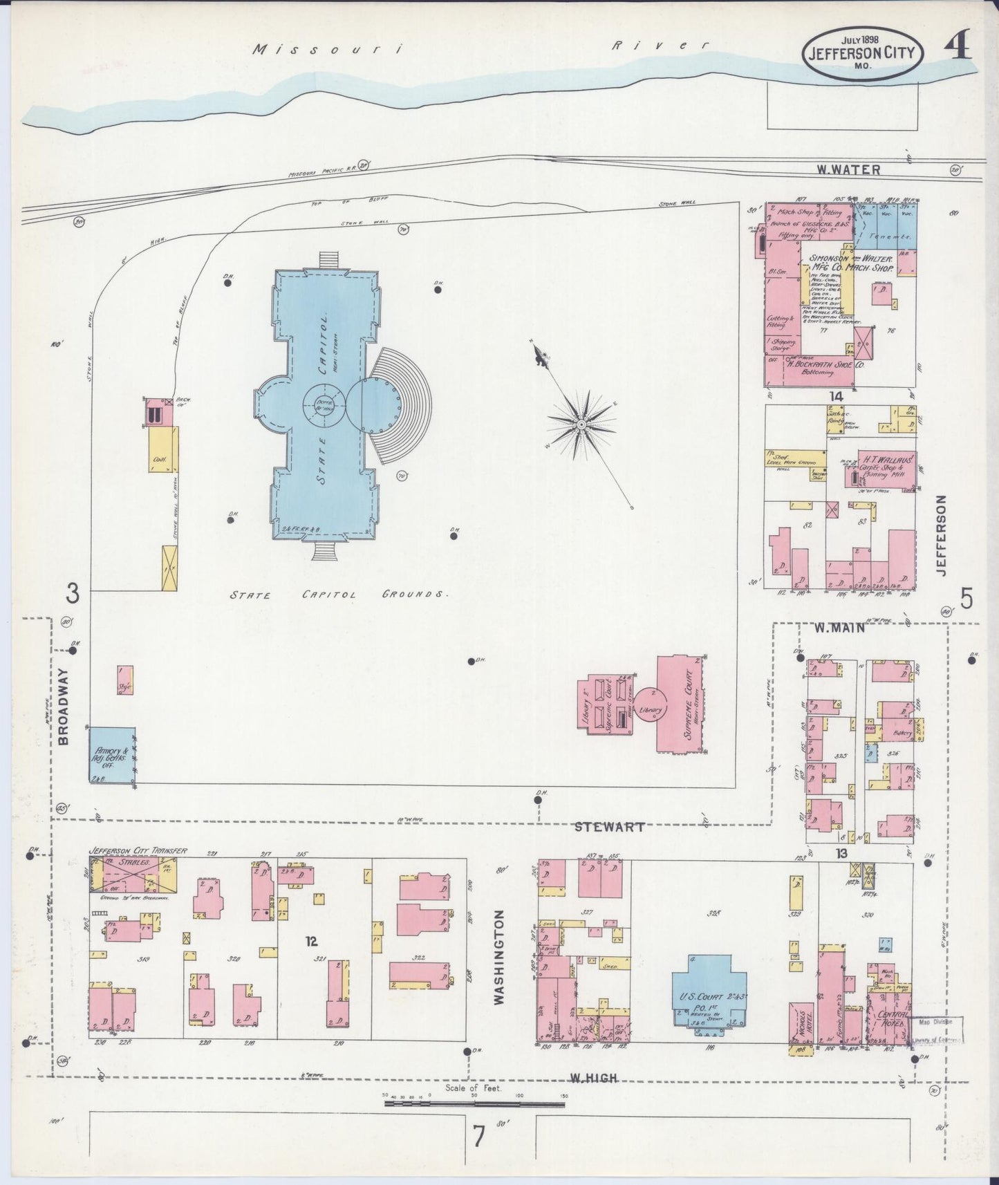 Sanborn Fire Insurance Map from Jefferson City, Cole County, Missouri (1898), Sheet #0004 - Complete Map Set gallery image, historic Sanborn map, vintage wall art, Missouri Missouri