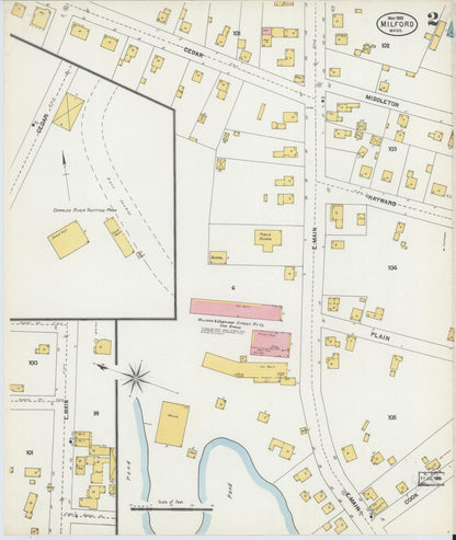 Sanborn Fire Insurance Map from Milford, Worcester County, Massachusetts (1903), Sheet #0002 - Historic Sanborn Fire Insurance Map Print, vintage old map wall art, antique decor, genealogy gift, Massachusetts Massachusetts map