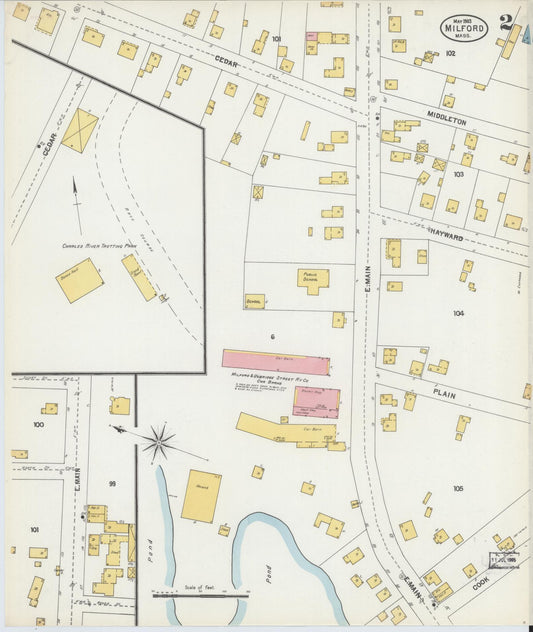 Sanborn Fire Insurance Map from Milford, Worcester County, Massachusetts (1903), Sheet #0002 - Historic Sanborn Fire Insurance Map Print, vintage old map wall art, antique decor, genealogy gift, Massachusetts Massachusetts map