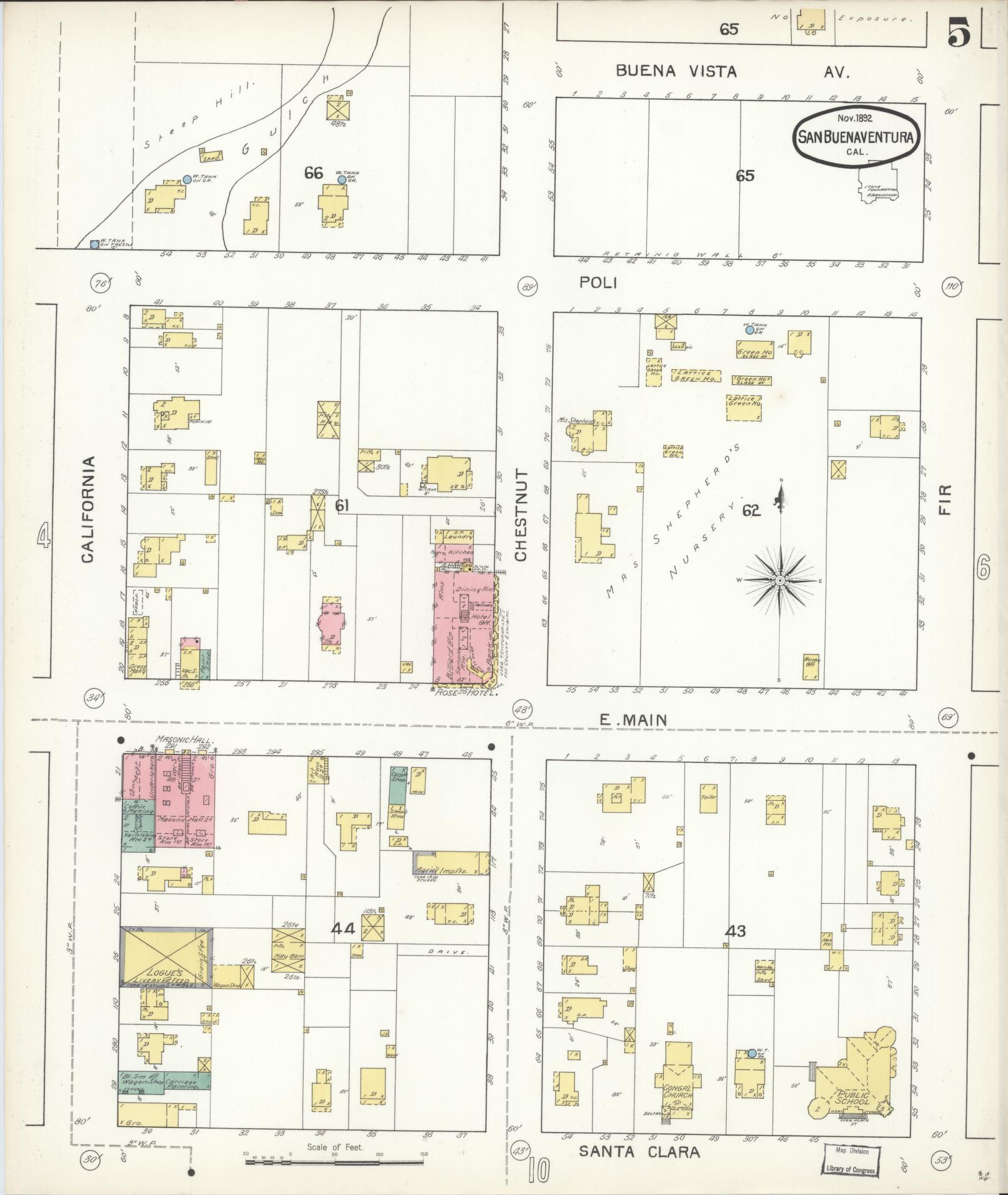 Sanborn Fire Insurance Map from San Buenaventura, Ventura County, California (1892), Sheet #0005 - Complete Map Set gallery image, historic Sanborn map, vintage wall art, California California
