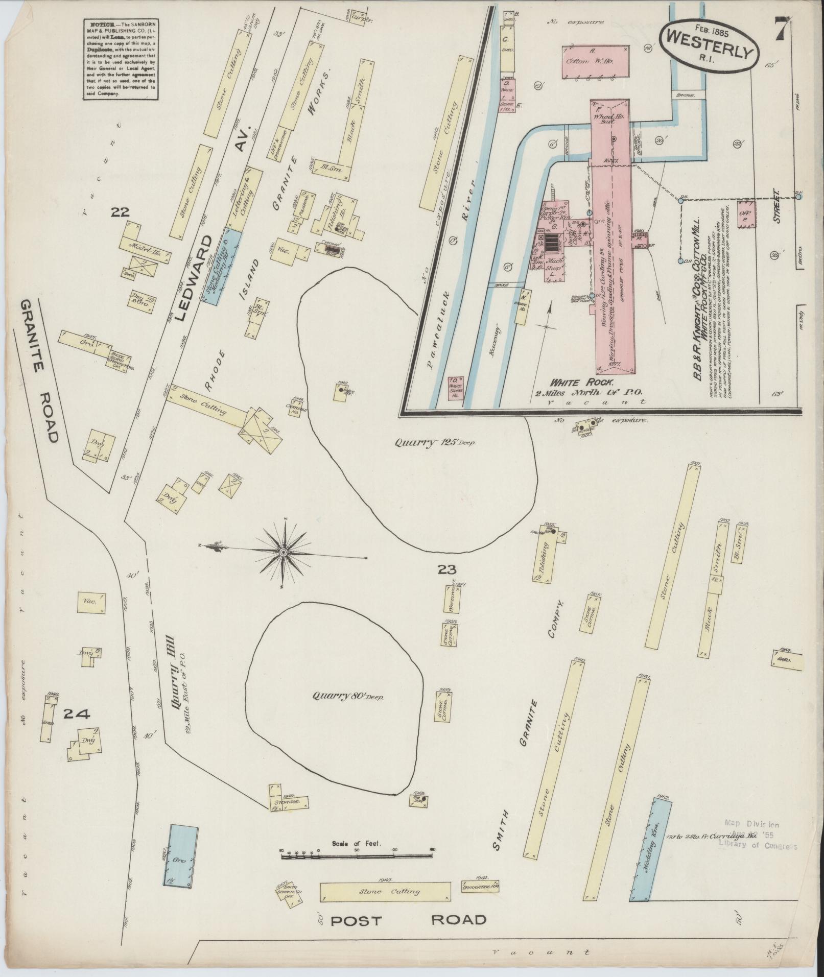Sanborn Fire Insurance Map from Westerly, Washington County, Rhode Island (1885), Sheet #0007 - Historic Sanborn Fire Insurance Map Print, vintage old map wall art, antique decor, genealogy gift, Rhode Island Rhode Island map